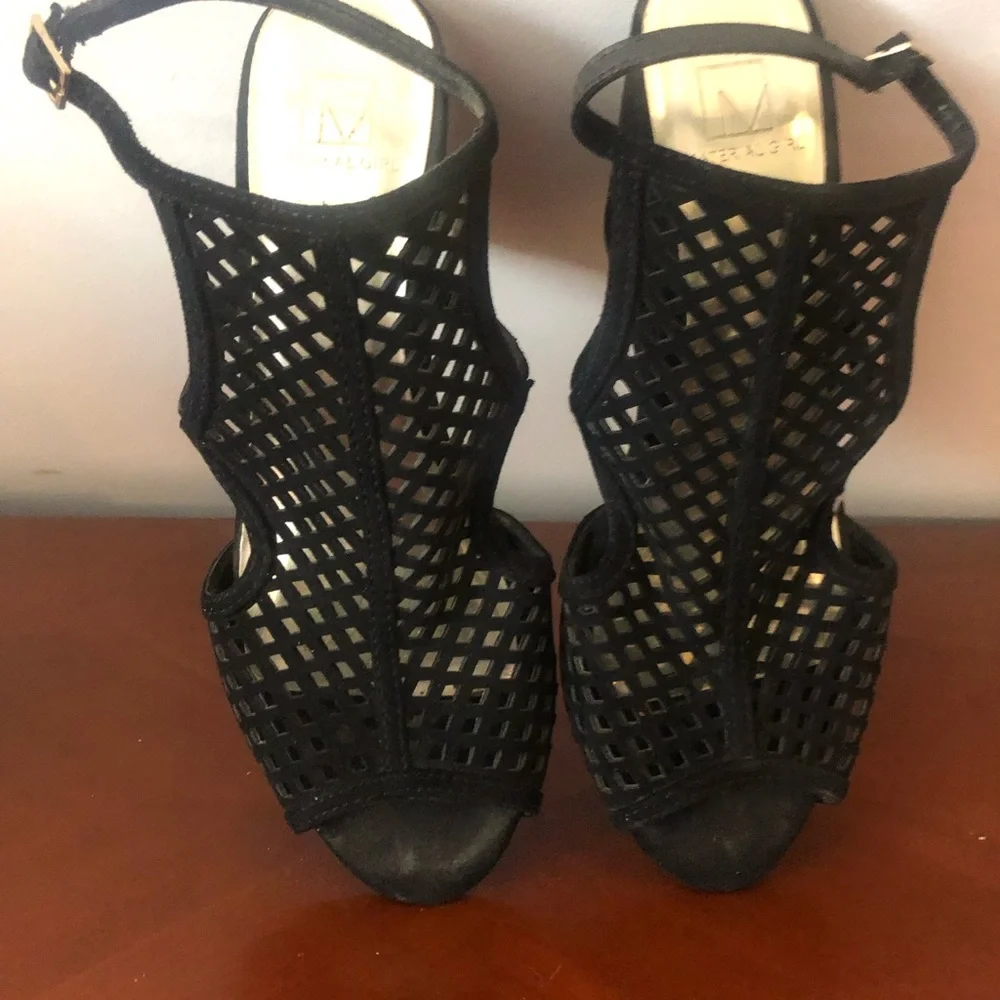 Material Girl Black Cutout Slingback Wedge Sandals